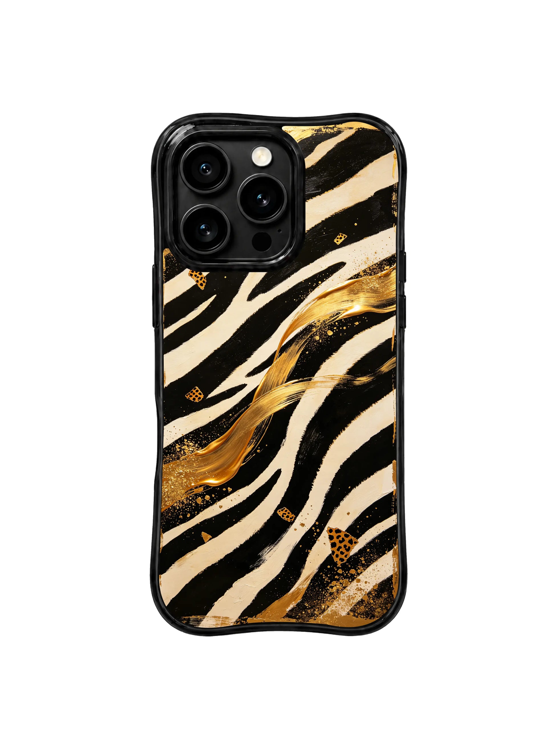 PhoneCasing iPhone 15 pro max phone case, slim profile gold zebra night design, military grade drop protective casing.