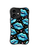 PhoneCasing iPhone 16 case featuring aqua glitter lips, soft pink hearts, tiny bubbles, and a sleek iPhone 16 Pro Max case inspired finish.