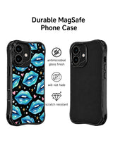 PhoneCasing iPhone 16 case with aqua neon lips, soft glitter details, gold star accents, and a fresh look for iPhone 16 cases.