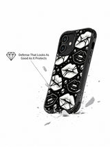 PhoneCasing iPhone 16 case featuring black white glam lips, silver bubbles, and sharp graphic contrast for an iPhone 16 Pro case inspired look.