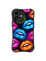 PhoneCasing iPhone 16 case featuring bright lime and multi-color lips, styled for customers comparing iPhone 16 Pro Max case artwork.