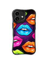 PhoneCasing iPhone 16 case featuring bright rave lips, black comic outlines, and a purple glow effect for an expressive iPhone 16 cover.