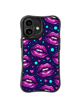PhoneCasing iPhone 16 case featuring candy noir lips, glitter purple texture, and soft heart symbols for a stylish iPhone16 casing feel.
