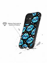 PhoneCasing iPhone 16 case featuring a coastal neon pattern with blue lips, pearl dots, and a bold iPhone16 casing style.
