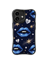 PhoneCasing iPhone 16 case with cool romance lips, blue shimmer, and gold star details for a standout iPhone 16 Pro case.