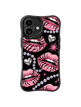 PhoneCasing iPhone 16 case featuring Crystal Noir pink lips with black tiger stripes and silver accents for iPhone 16 Pro case styling.