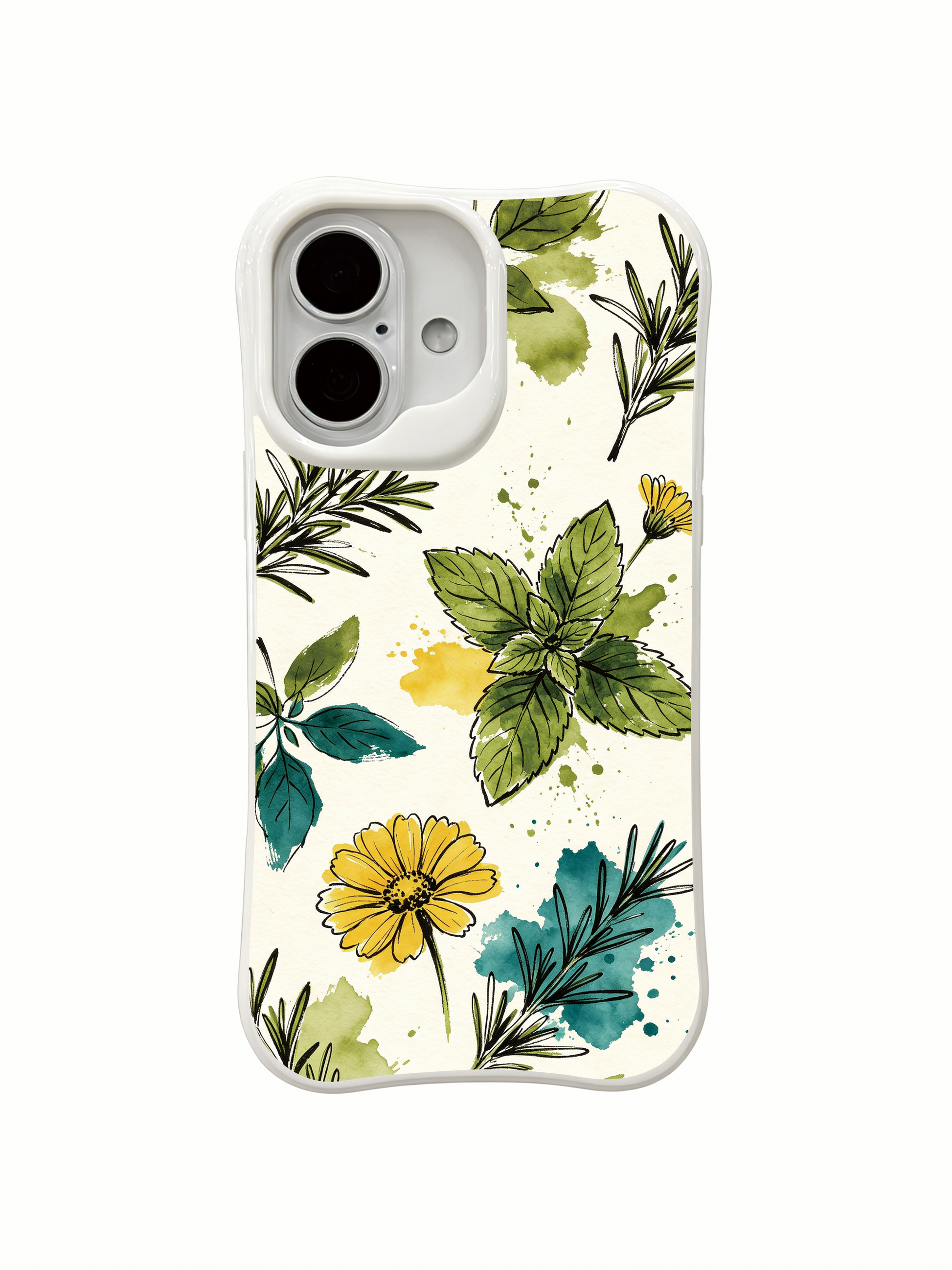 PhoneCasing iPhone 16 Case fragrant herb art cover, wild mint and rosemary design inspired by French afternoon light.