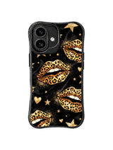 PhoneCasing iPhone 16 case showing glam safari lips, metallic star accents, and subtle glitter bursts, a stylish alternative to standard iPhone 16 Pro case designs.