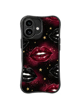 PhoneCasing iPhone 16 case featuring midnight wine lips, red shimmer dust, gold stars, and a sleek iphone 16 cover look.