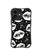 PhoneCasing iPhone 16 case with minimal glam lip cover artwork, monochrome contrast, tiny stars, and a clean statement look.