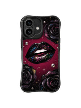 PhoneCasing iPhone 16 case with mystic black rose lips, colorful sparkle, and a burgundy-black background for expressive daily styling.