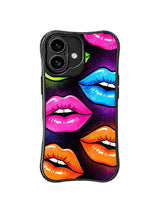 PhoneCasing iPhone 16 case with neon lips, vivid purple depth, and graphic pop attitude for shoppers also exploring iPhone 16 Pro case styles.