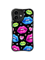 PhoneCasing iPhone 16 case with a neon love lip pattern, gem-like sparkles, and playful heart details for an expressive iPhone 16 cover.