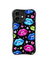 PhoneCasing iPhone 16 case with neon romance lips, glowing hearts, and jewel-like sparkles for shoppers exploring iPhone 16 Pro Max case trends.