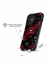 PhoneCasing iPhone 16 case featuring night wine artwork with burgundy lips, black gloss lips, and a polished iPhone16 casing style.