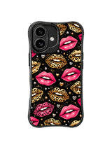 PhoneCasing iPhone 16 case in a noir glam lips pattern with bold pink color, wild leopard texture, and refined sparkle for a premium iPhone16 casing feel.