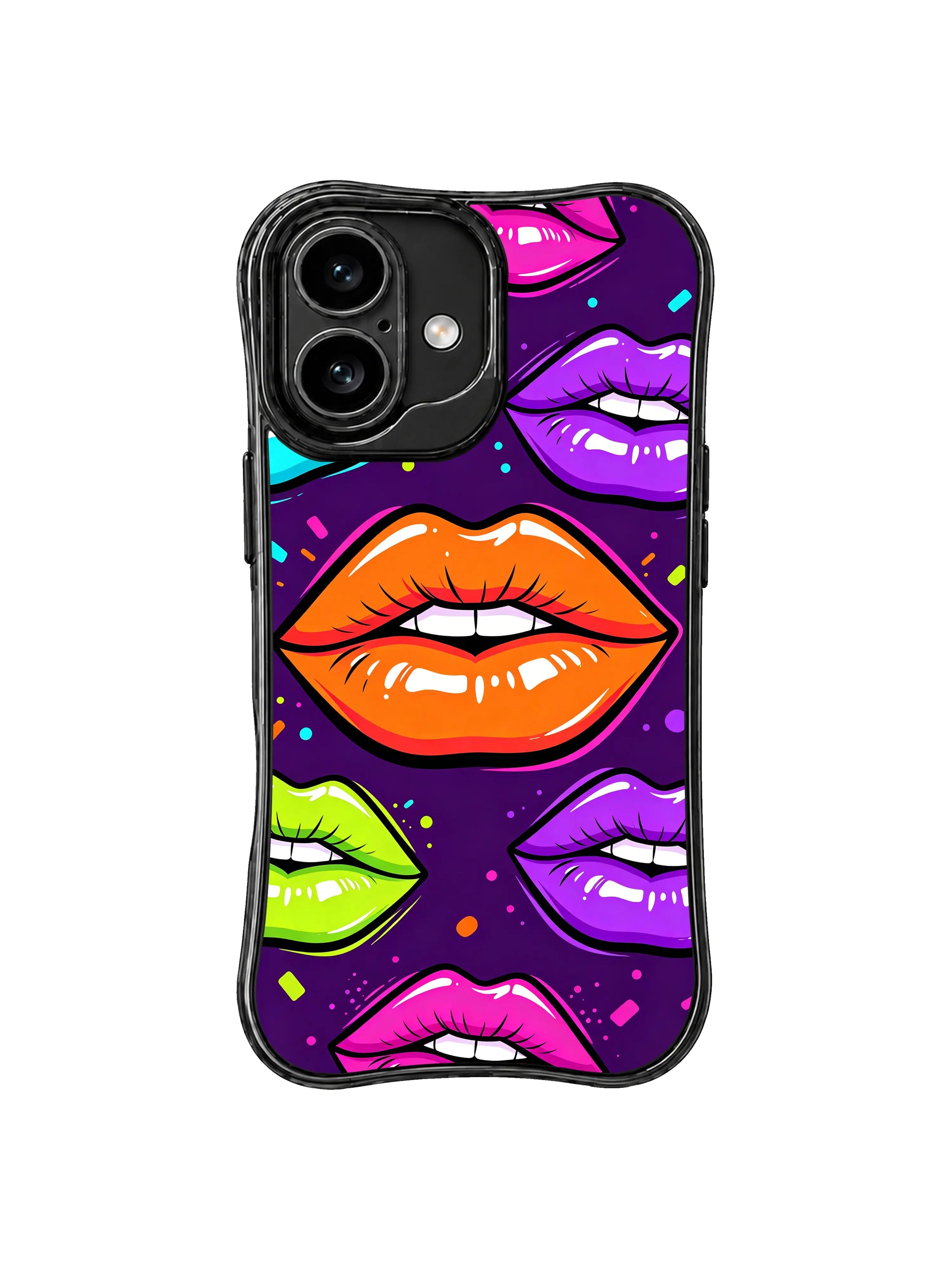 PhoneCasing iPhone 16 case designed as an orange electric iphone 16 cover with colorful lips, energetic contrast, and bold fashion illustration.