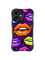 PhoneCasing iPhone 16 case with orange lips on a purple field, designed as a vivid iPhone16 casing option with a confident nightlife mood.