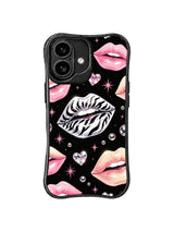 PhoneCasing iPhone 16 case featuring pink hearts, silver zebra lips, and black glam artwork for shoppers comparing iPhone 16 Pro Max case styles.