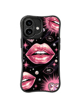 PhoneCasing iPhone 16 case with bold pink lips, sparkling starburst graphics, and jeweled hearts, designed as a stylish iPhone 16 cover with a romantic night-out feel.