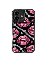 PhoneCasing iPhone 16 case with pink star details, crystal lip accents, and silver heart motifs for a bold feminine daily art piece.