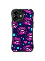 PhoneCasing iPhone 16 case with purple glitter lips and pop heart accents, styled for shoppers also browsing iPhone 16 Pro case designs.