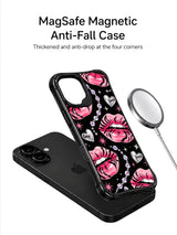 PhoneCasing iPhone 16 case featuring silver heart accents, pink starbursts, and glossy pink lip art for a stylish iPhone16 casing look.