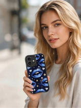 PhoneCasing iPhone 16 case with sparkle blue kiss artwork, deep night tones, and glossy lips for iPhone 16 Pro Max case shoppers.
