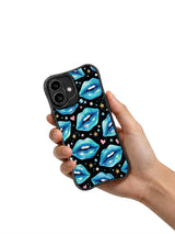 PhoneCasing iPhone 16 case with turquoise lip art, gold stars, pink hearts, and a refined iphone 16 cover mood.