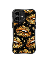 PhoneCasing iPhone 16 case with western glam lips, metallic star details, and leopard pattern illustration for a distinctive iPhone16 casing statement.