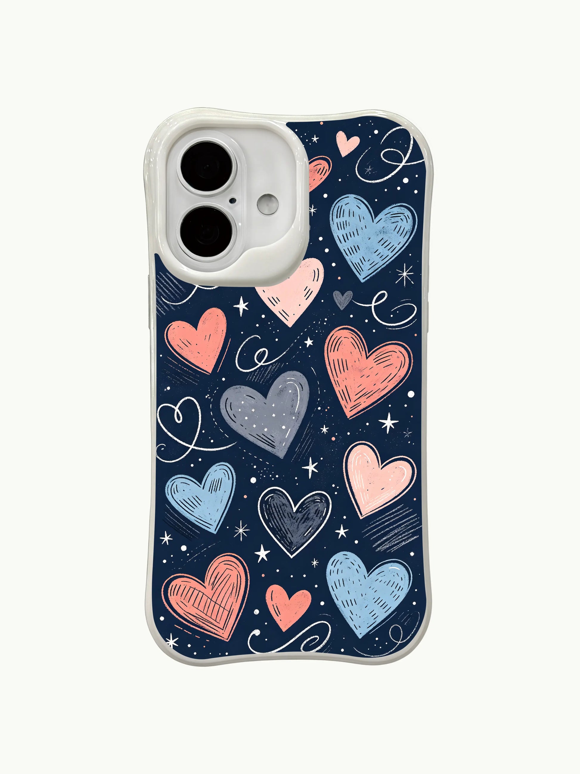 PhoneCasing iPhone 16 Plus case with artist original stardust hearts by Mila Hartwell. The unique hand-drawn pattern adds personality to this premium iphone 16 plus casing.