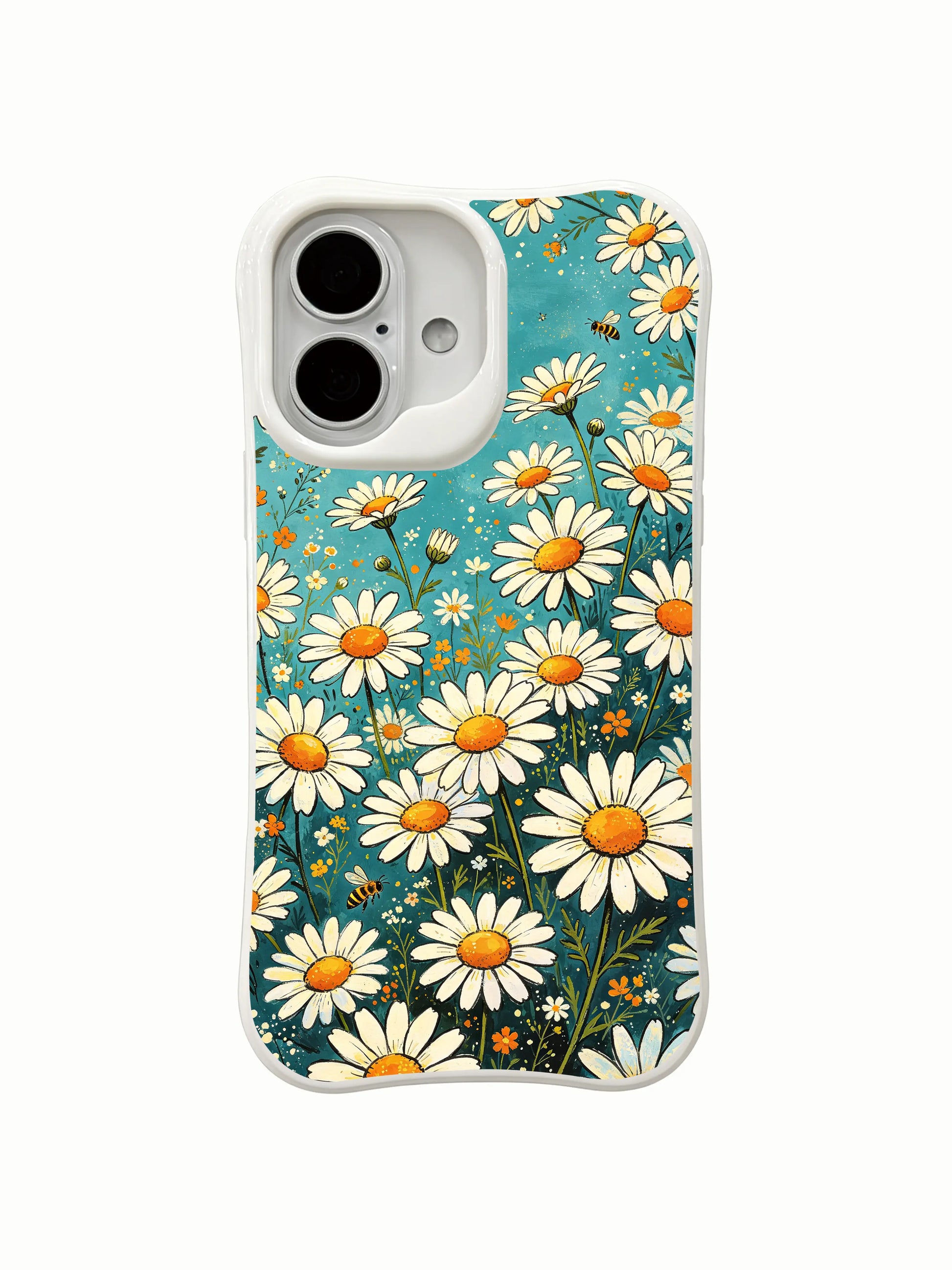 Artistic phone accessory with Mira Bloomwell’s daisy art on this PhoneCasing iPhone 16 Plus Case.