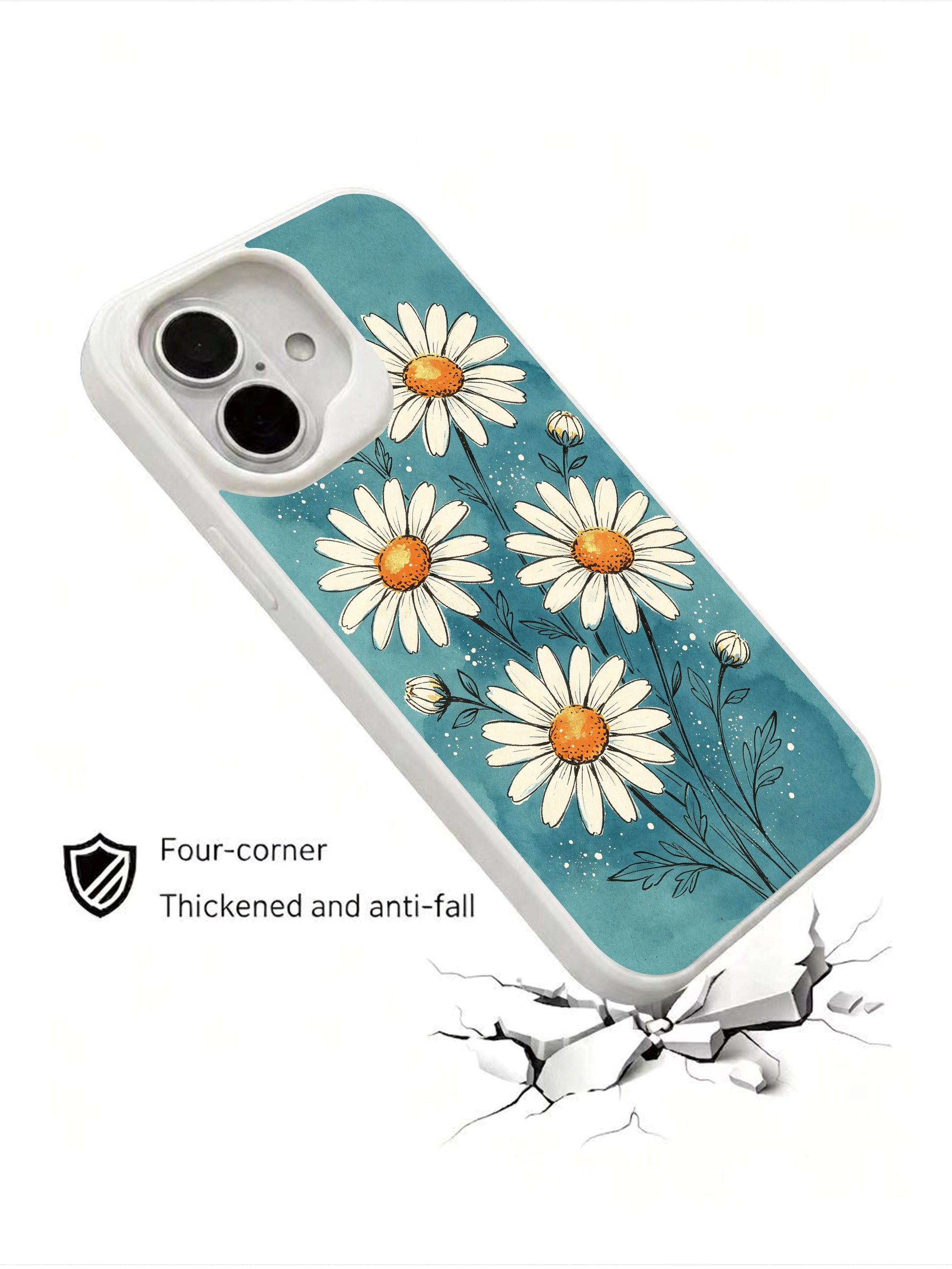 Wearable love note-inspired art on this PhoneCasing iPhone 16 Plus Case, soft daisy illustration for everyday calm.