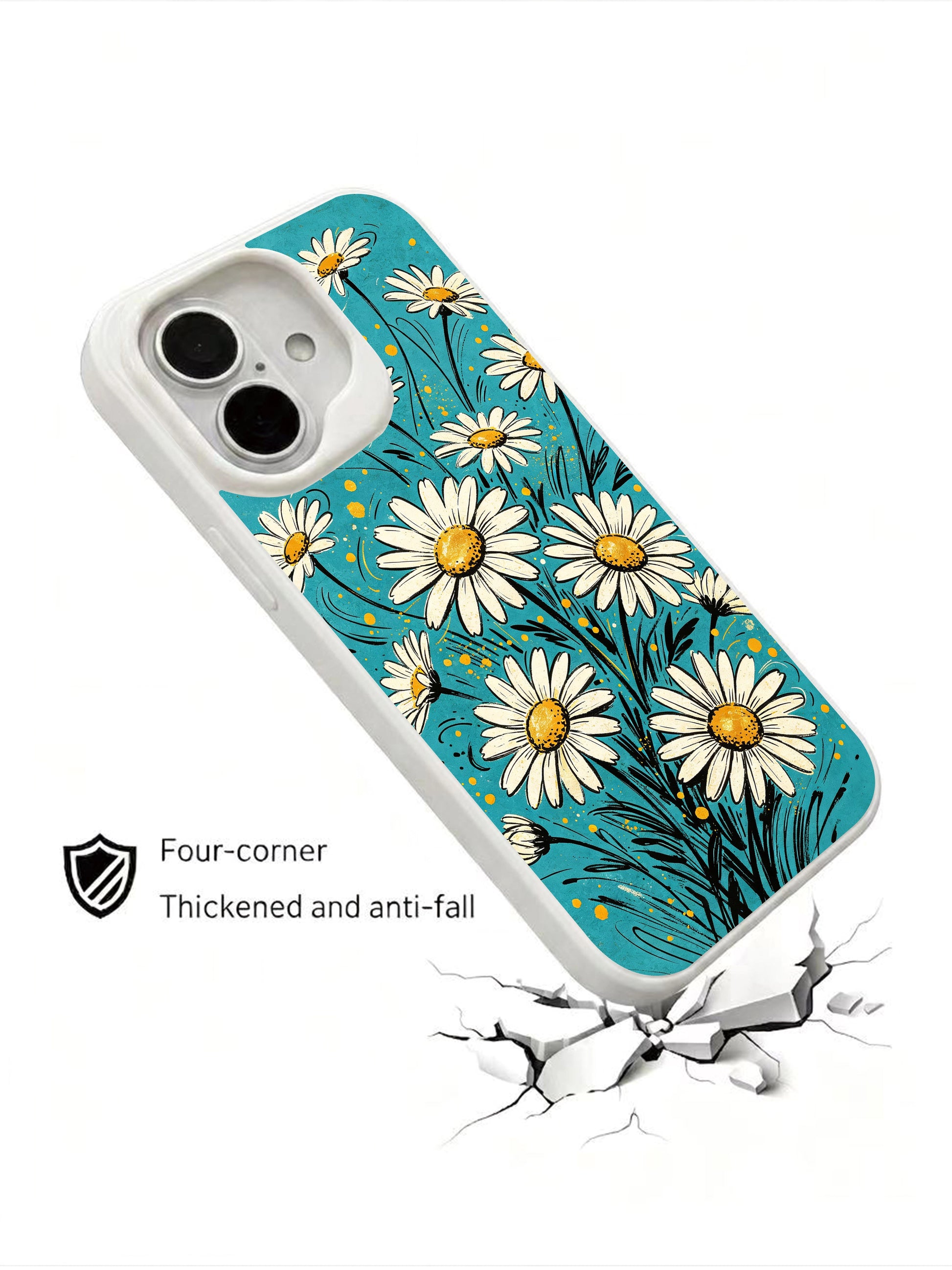 California-crafted daisy dance art on this PhoneCasing iPhone 16 Plus Case, premium quality print with vibrant color.