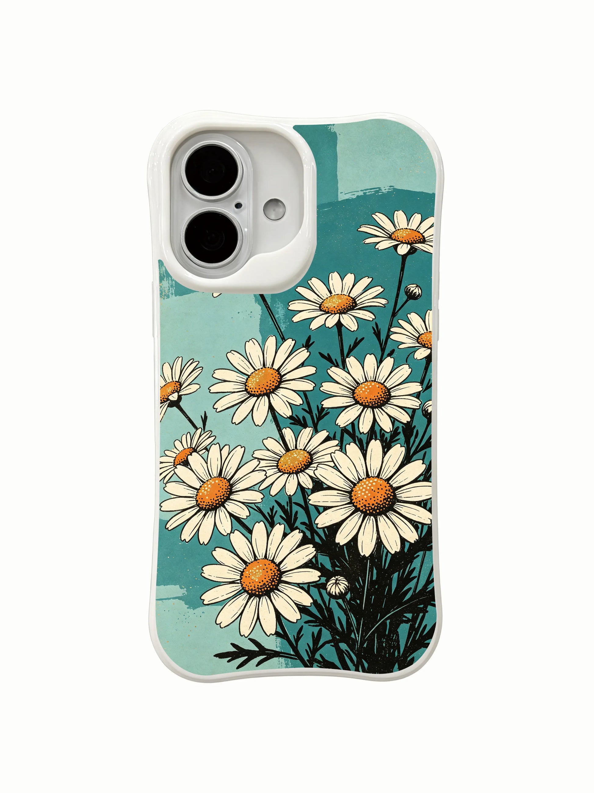 Calm Daisy Cosmos design by Mira Bloomwell on this PhoneCasing iPhone 16 Plus Case, a limited edition art piece.