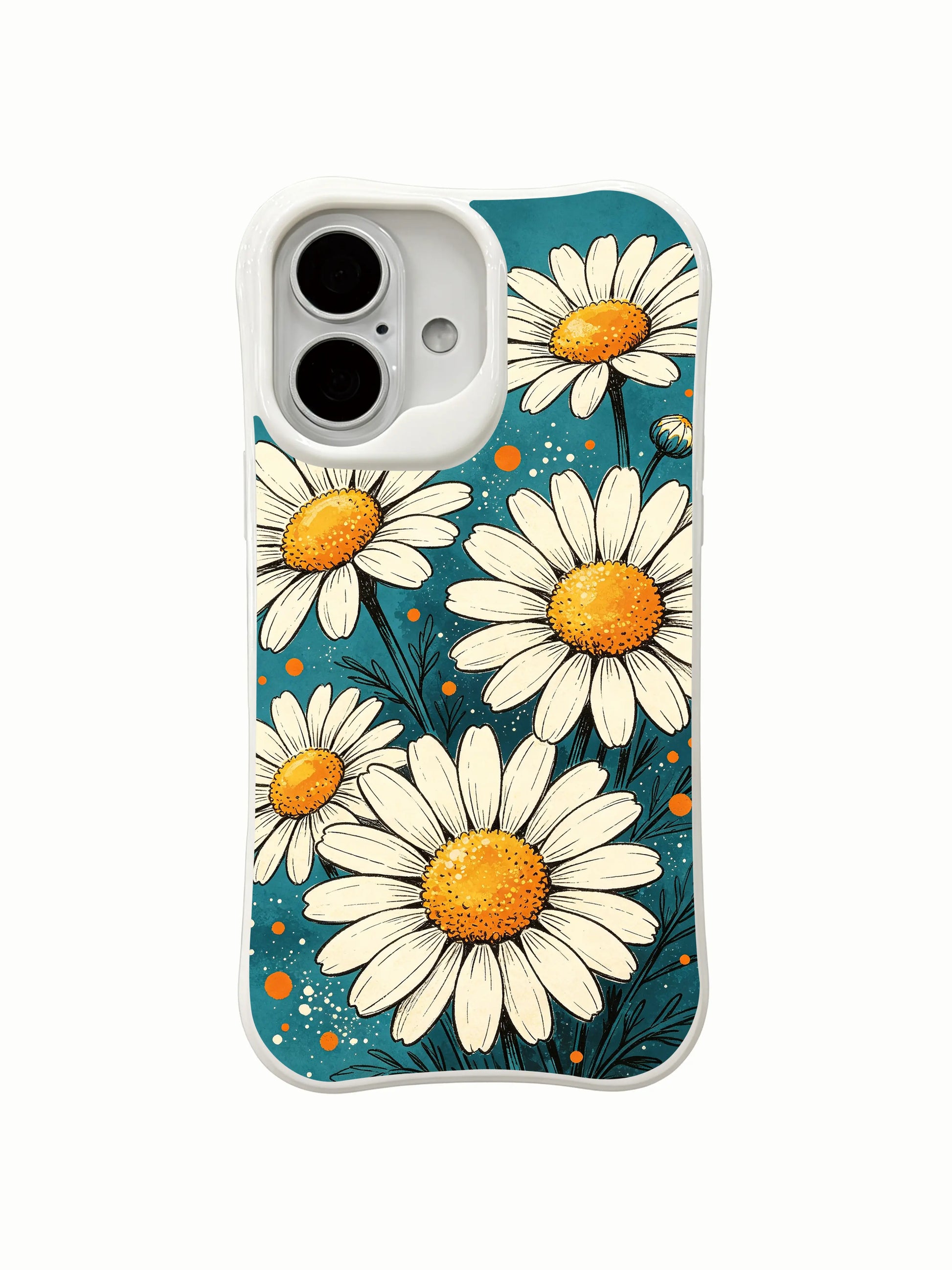 Cheerful Sunny Daisies design by Mira Bloomwell on this PhoneCasing iPhone 16 Plus Case, perfect for nature lovers.