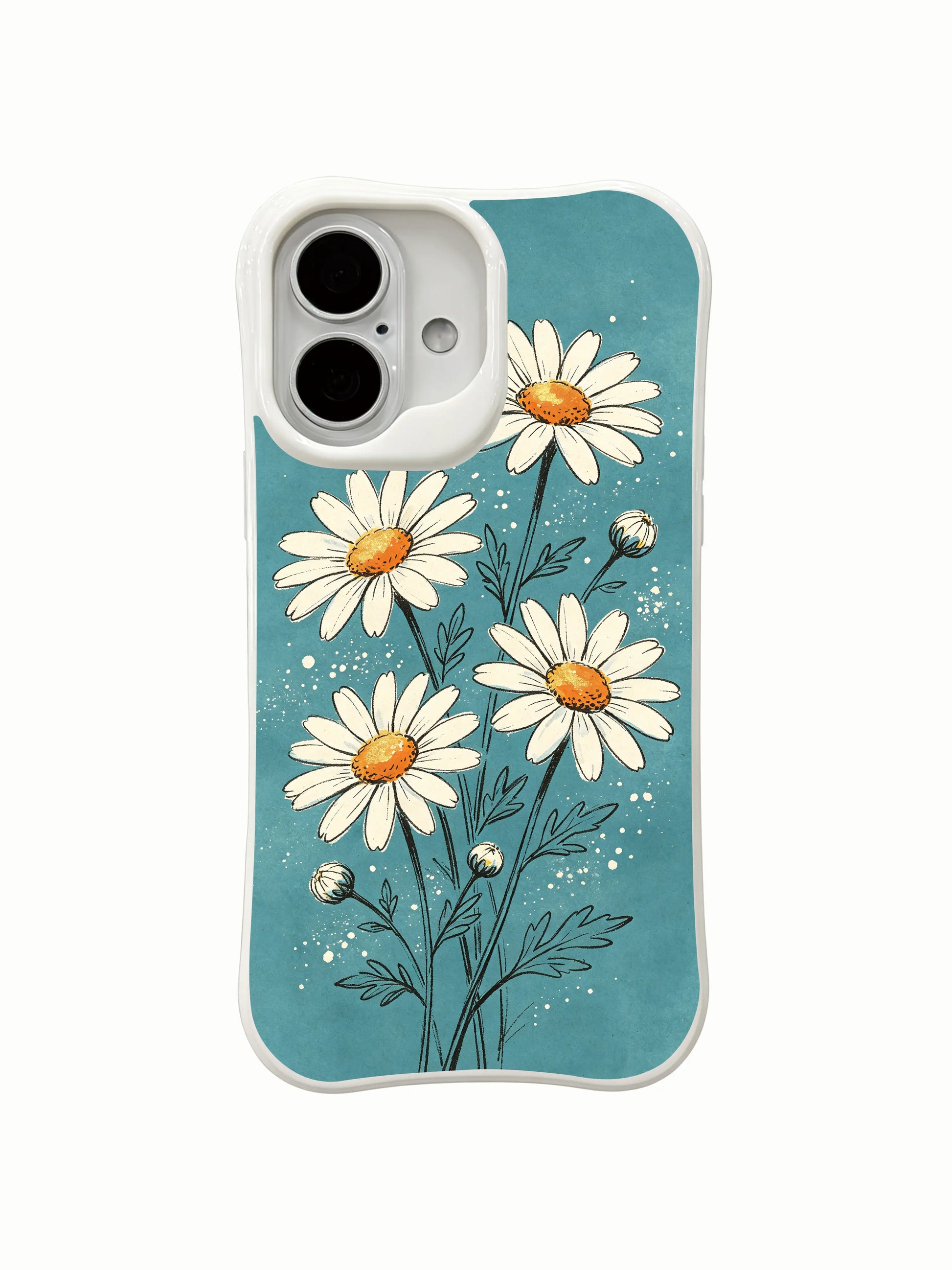 Cottagecore-inspired blue letter floral design on this PhoneCasing iPhone 16 Plus Case, quiet and heartfelt daisy art.