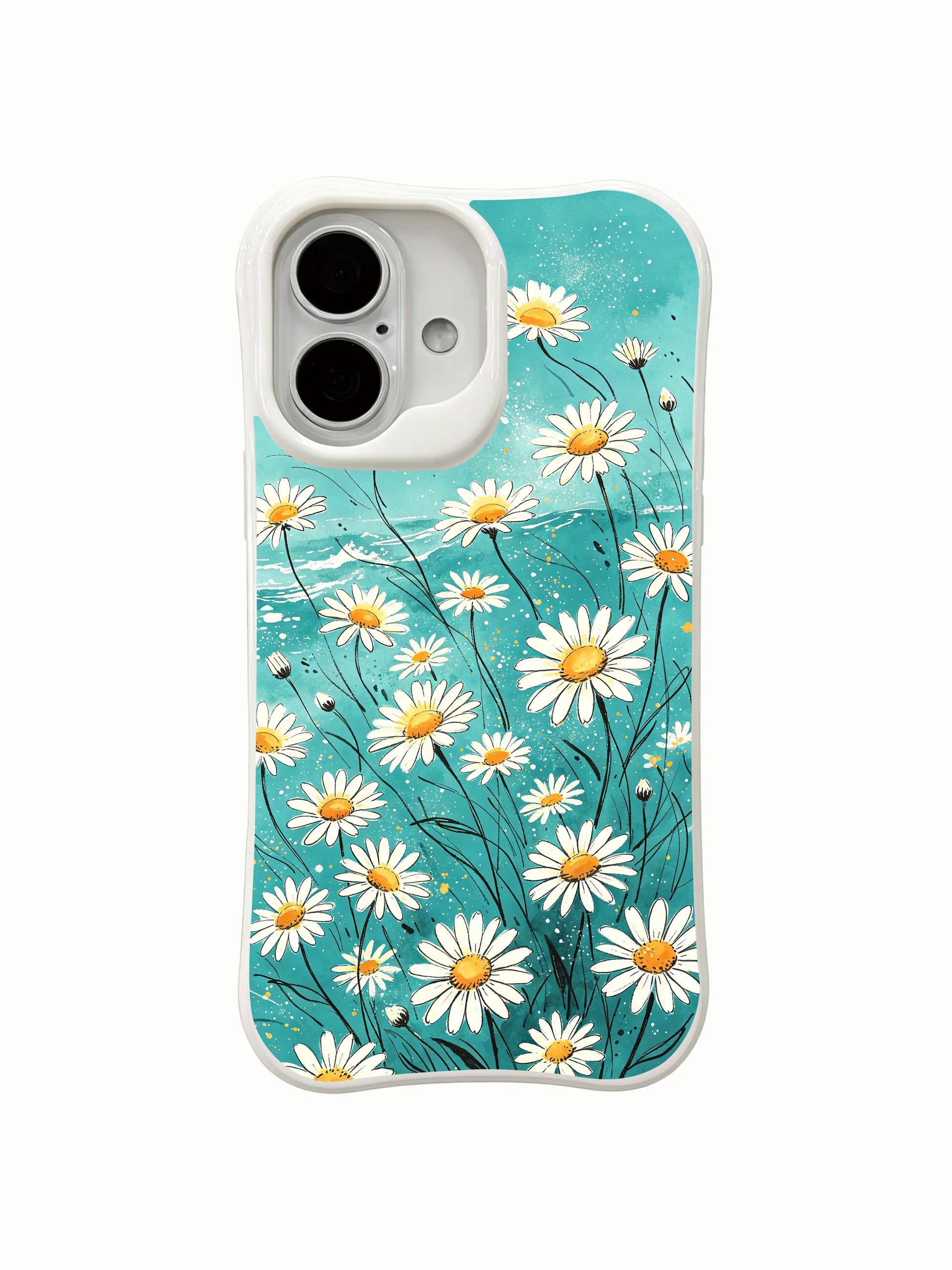 Cottagecore coastal garden daisies on this PhoneCasing iPhone 16 Plus Case, whimsical art that feels like a walk by the sea.