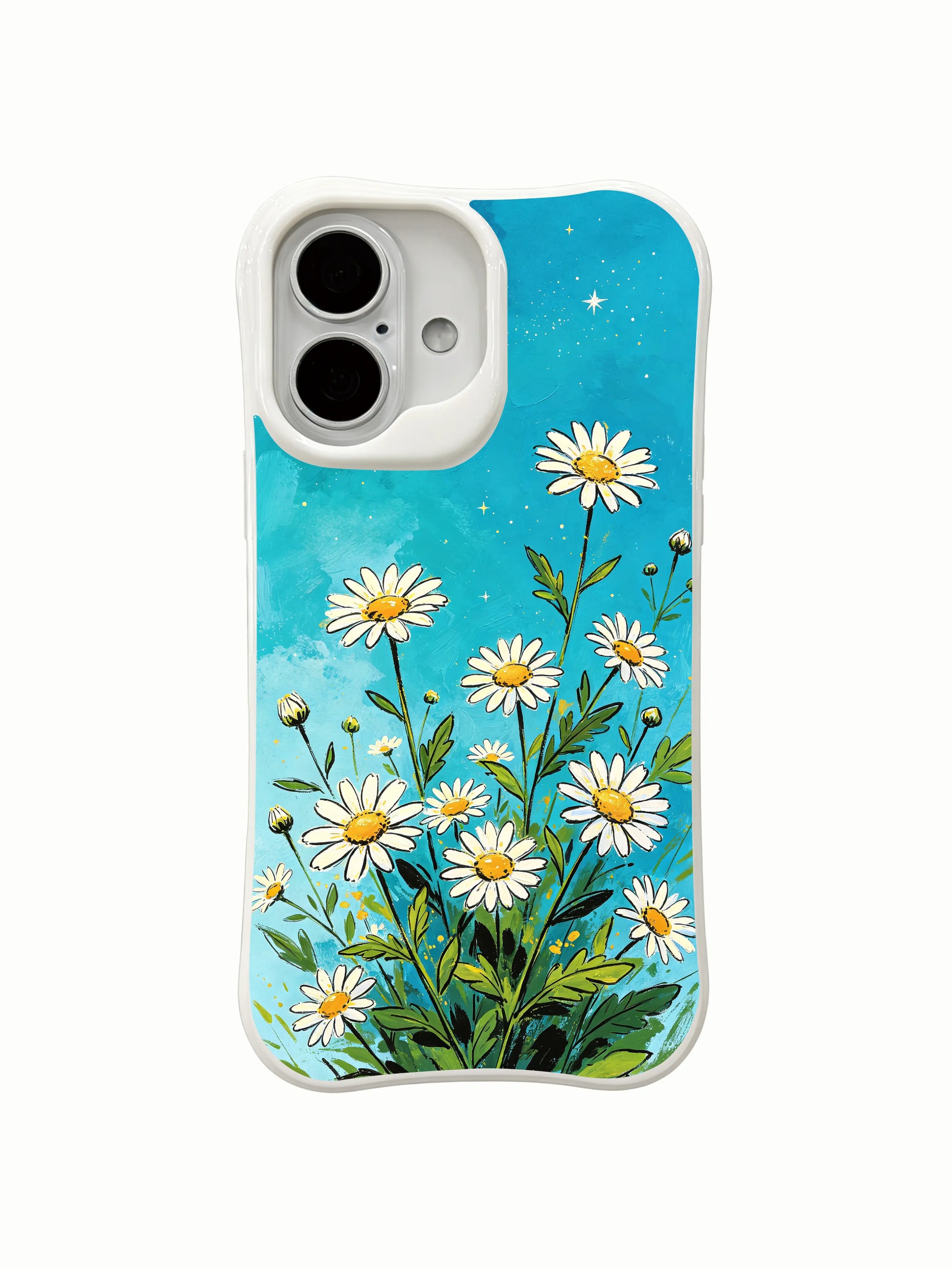 Cottagecore-inspired night daisies on this PhoneCasing iPhone 16 Plus Case, capturing the quiet magic of flowers under the stars.