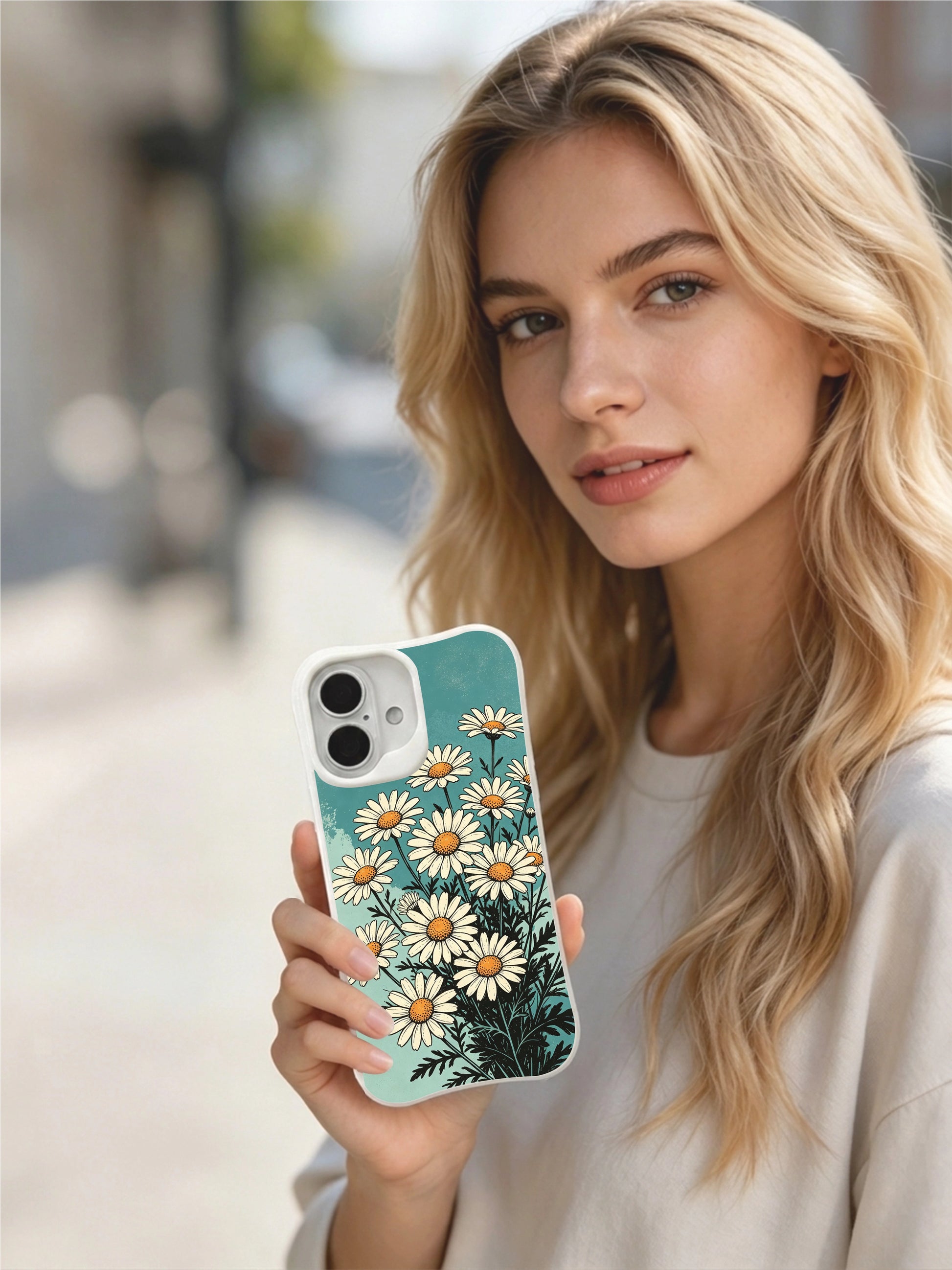Mira Bloomwell’s Daisy Universe design on this PhoneCasing iPhone 16 Plus Case, a limited edition piece for lovers of minimalist nature art.