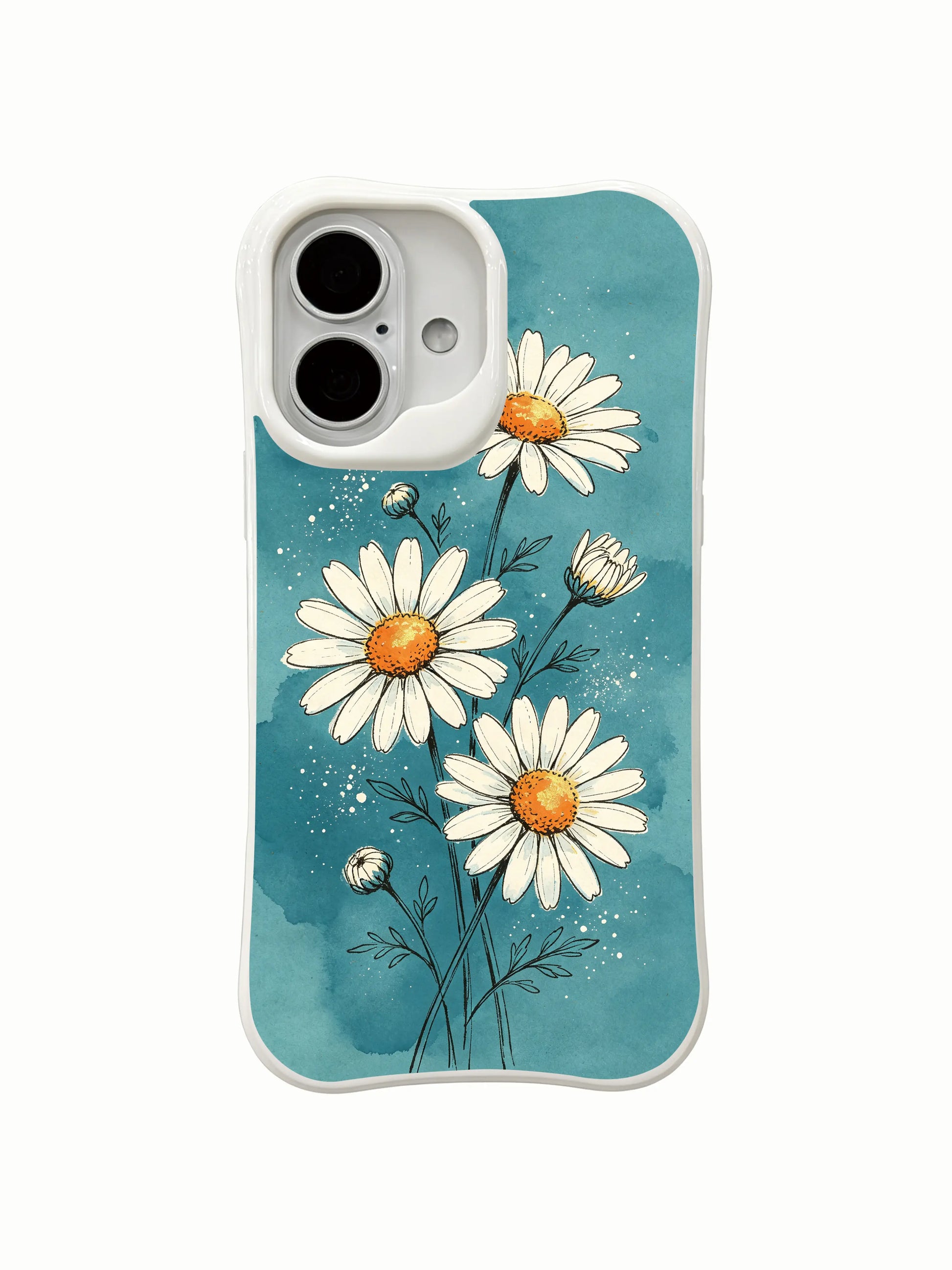 Emotional botanical illustration on this PhoneCasing iPhone 16 Plus Case, quiet daisies that express love and nostalgia.