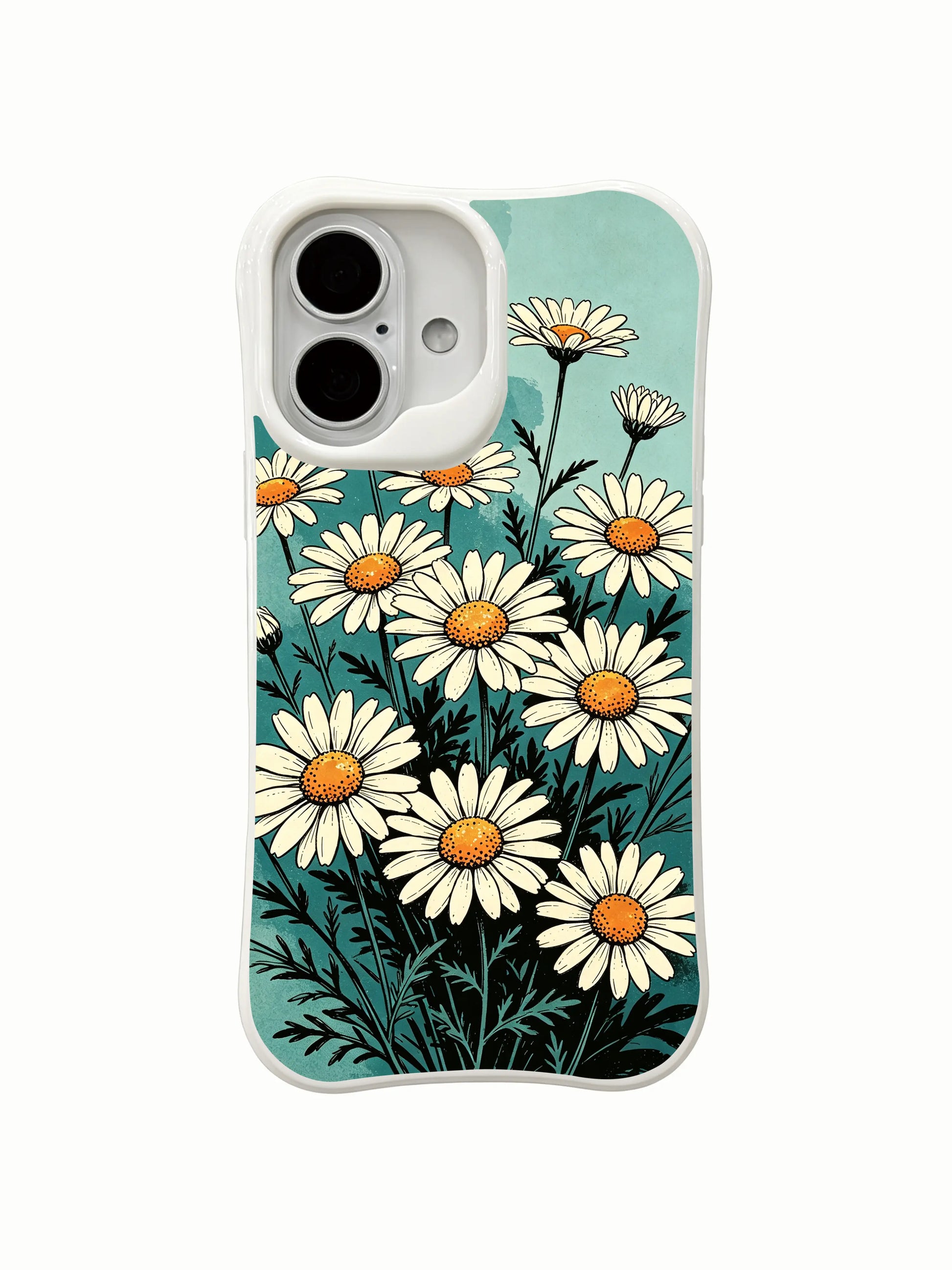 Gradient Daisy Field art by Mira Bloomwell on this PhoneCasing iPhone 16 Plus Case, with scratch-resistant, antimicrobial gloss finish.