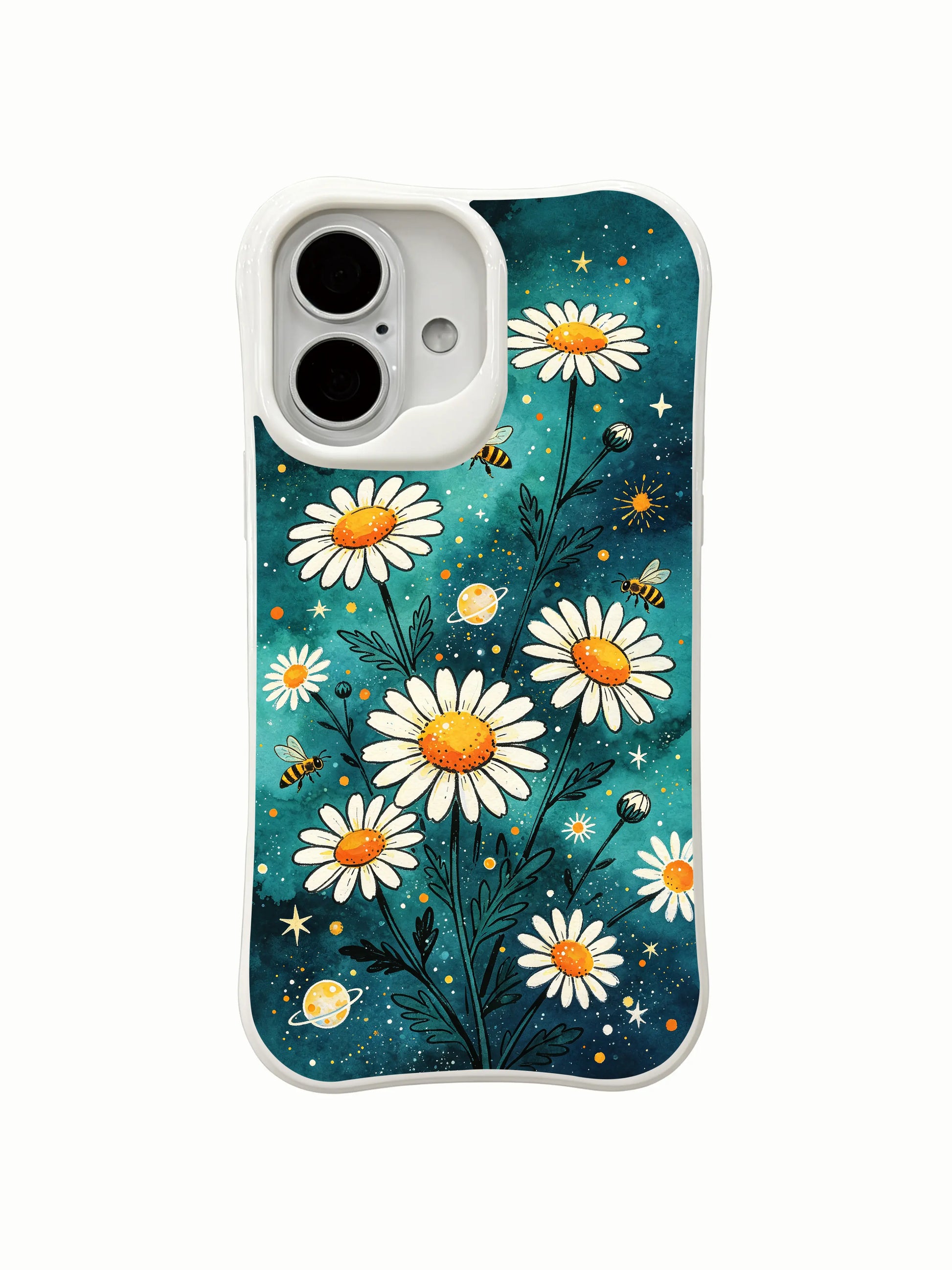 Magical Night Daisies art by Mira Bloomwell on this PhoneCasing iPhone 16 Plus Case, perfect for fans of enchanted floral themes.