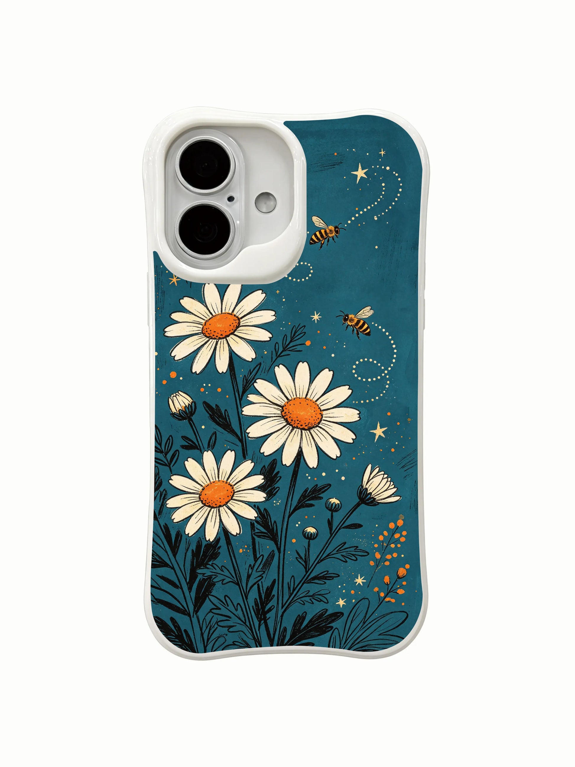 Magical Night Daisies art by Mira Bloomwell on this PhoneCasing iPhone 16 Plus Case, perfect for fans of enchanted nature themes.