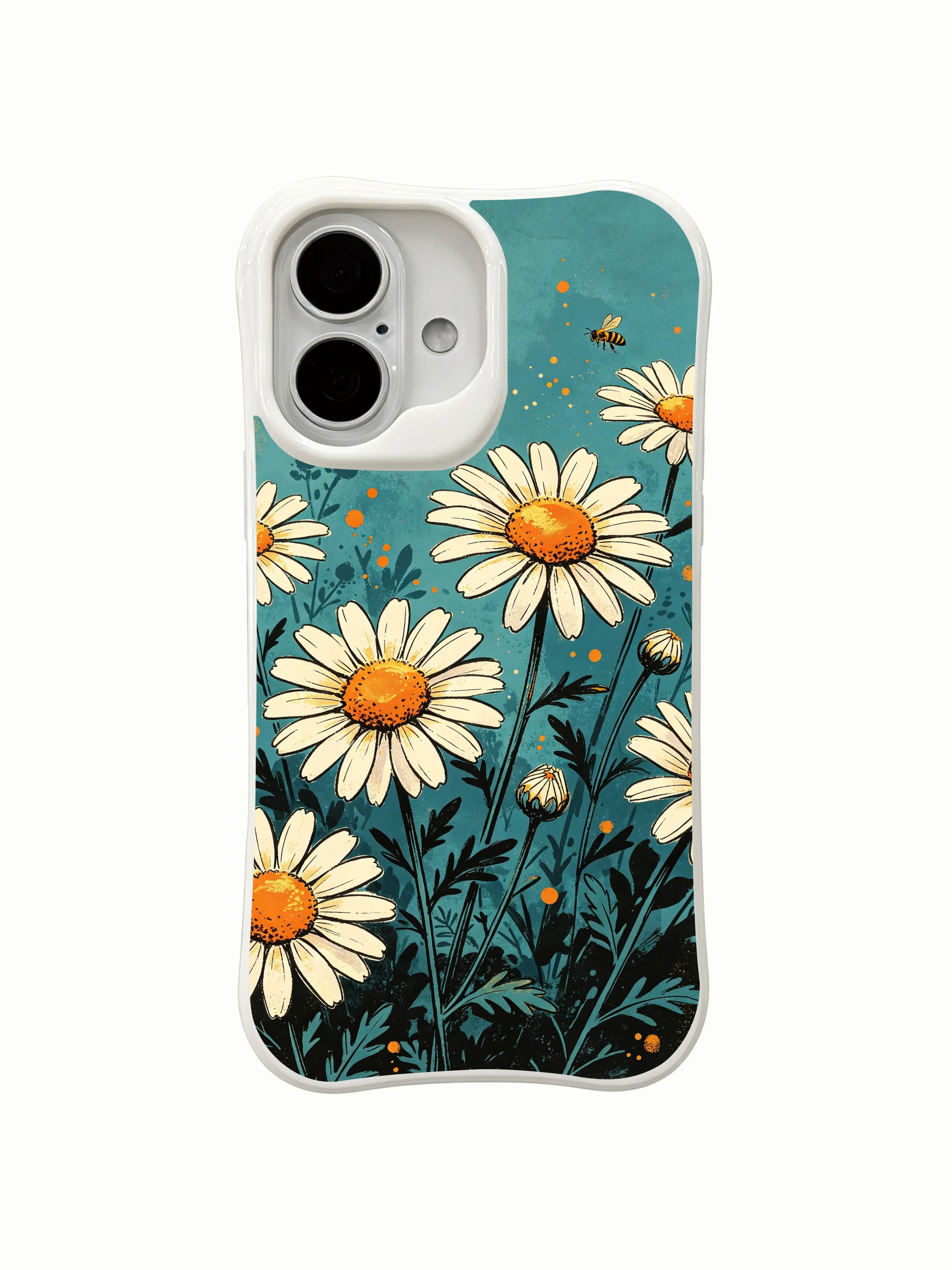 Daisy Garden Sunrise design by Mira Bloomwell on this PhoneCasing iPhone 16 Plus Case, a limited edition art piece.