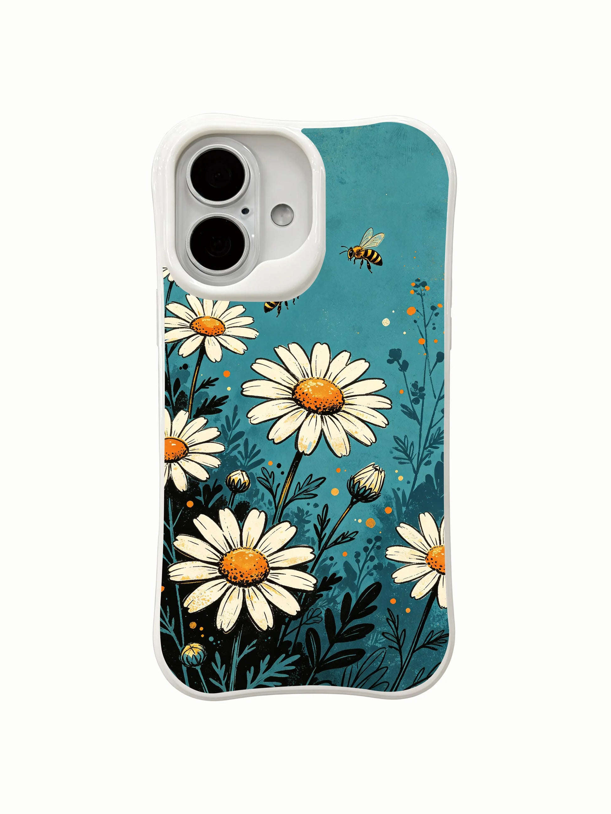 Sunrise Floral Song illustration on this PhoneCasing iPhone 16 Plus Case, a unique design by Mira Bloomwell.