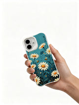 Teal morning daisies on an iPhone 16 Pro Max case