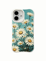 Natural Meadow Energy illustration on this PhoneCasing iPhone 16 Plus Case, featuring wild daisies and a calm teal sky.