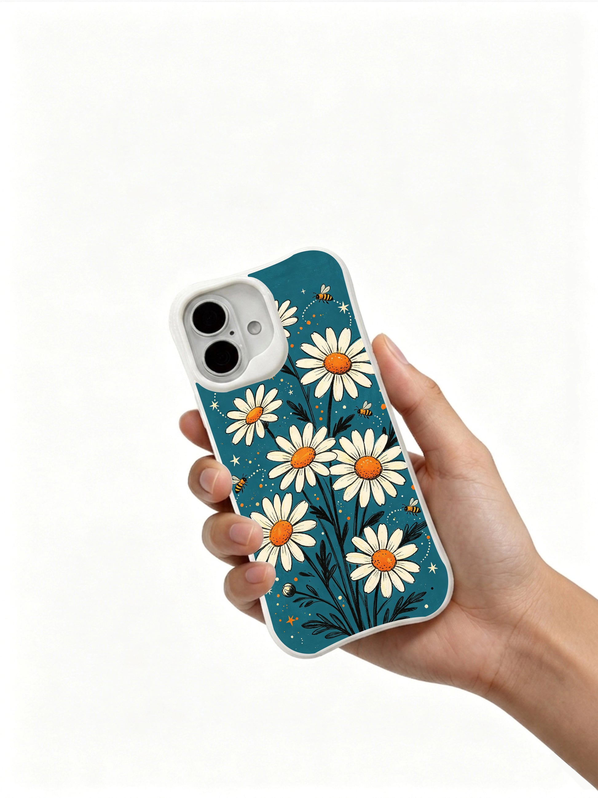 Soft Night Bloom and Bee illustration on this PhoneCasing iPhone 16 Plus Case, bringing warm summer charm to your everyday carry.