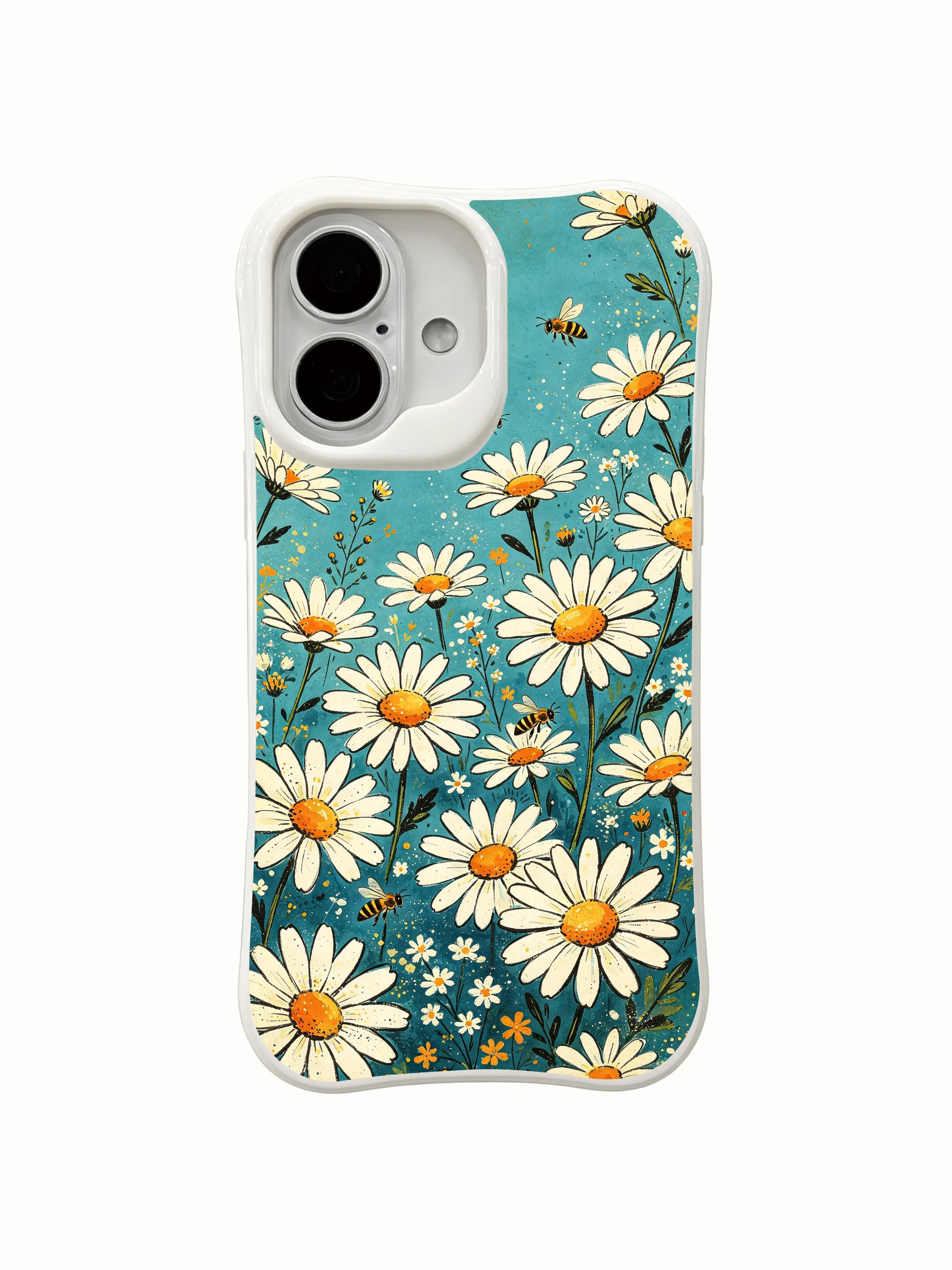 Premium floral protection on this PhoneCasing iPhone 16 Plus Case, Mira Bloomwell’s daisy garden art.